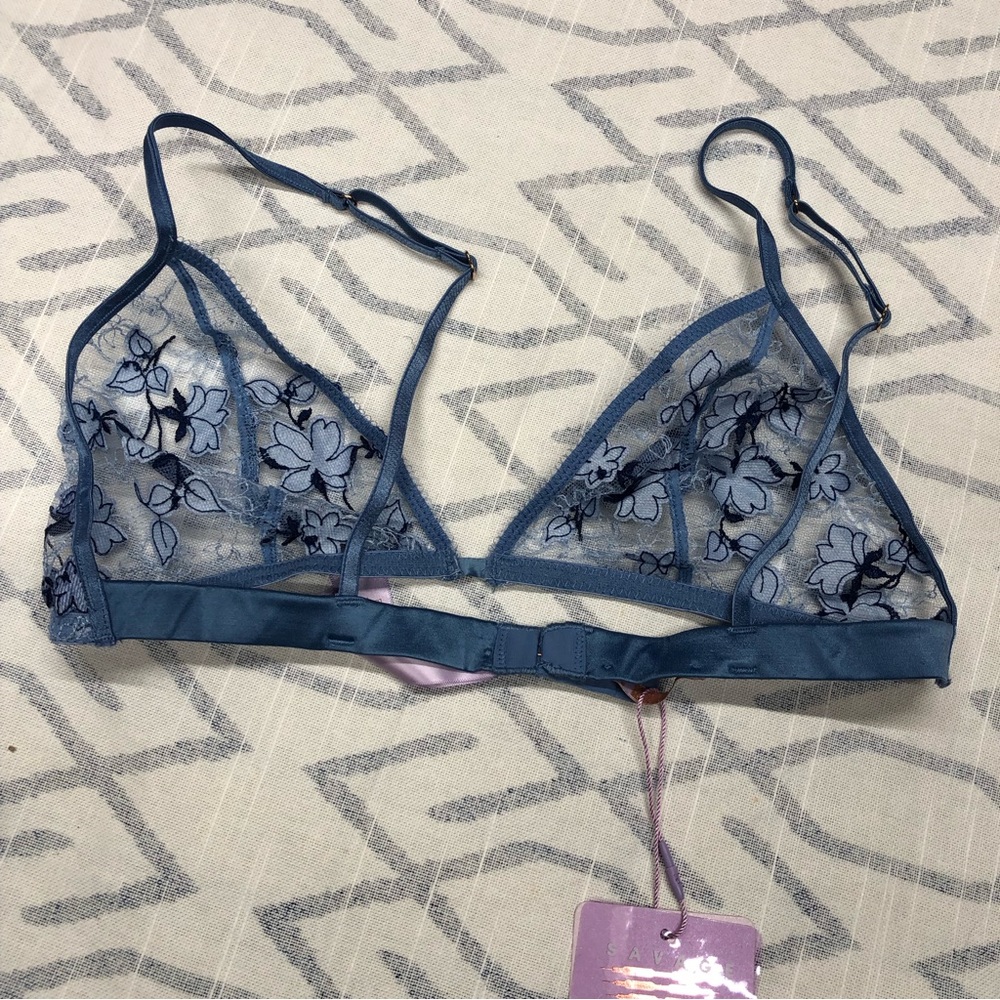 NWT fenty savage blue lace bralette sheer embroidered mesh floral embroidery - Picture 9 of 10